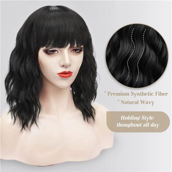 BLACK Wavy Wigs with Bangs Women’s main image 6